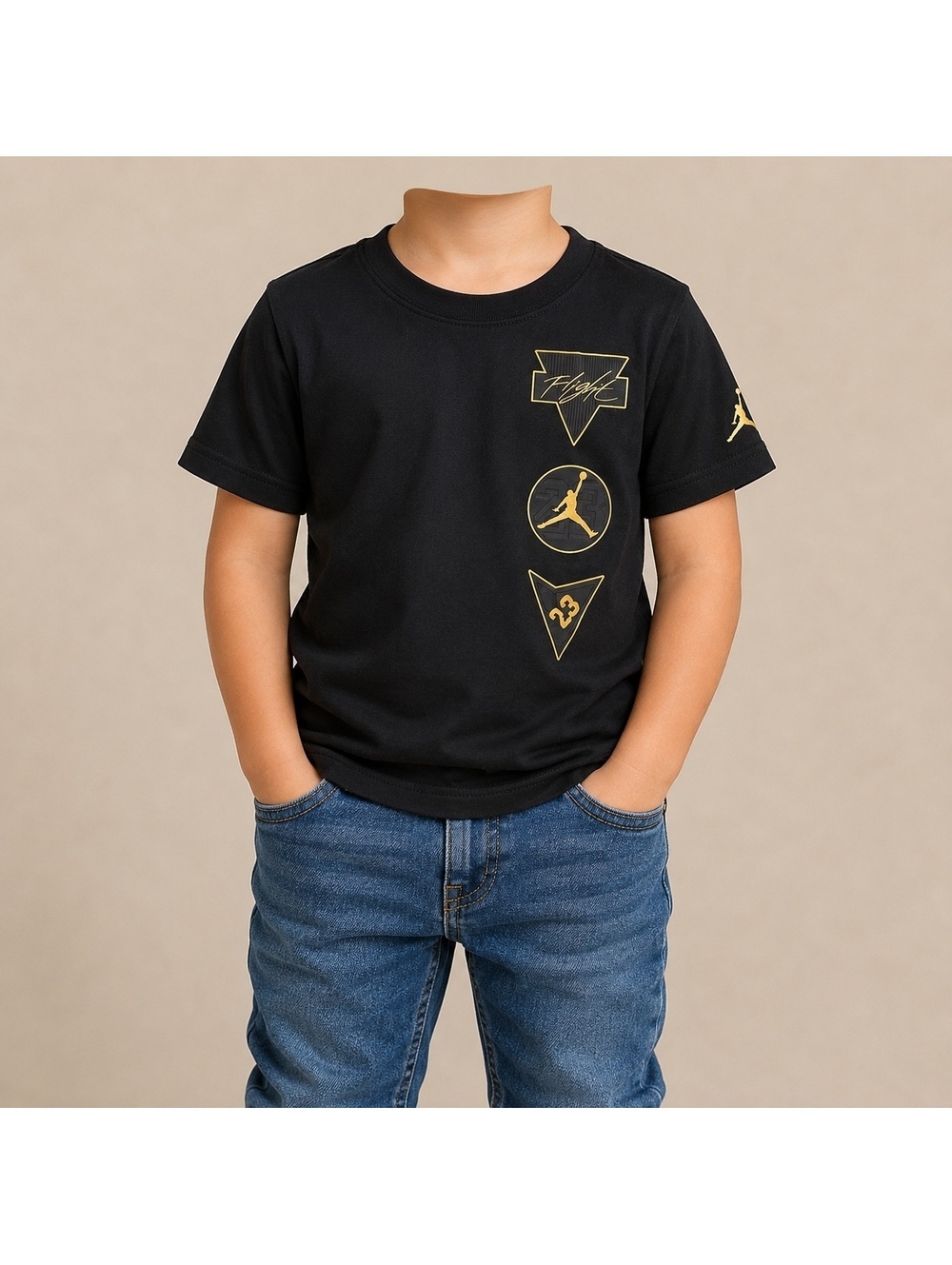 Jordan Boys T Shirt Size small 5 Black Gold Flight 23 Jumpman See Me Shine Tee - Picture 2 of 6